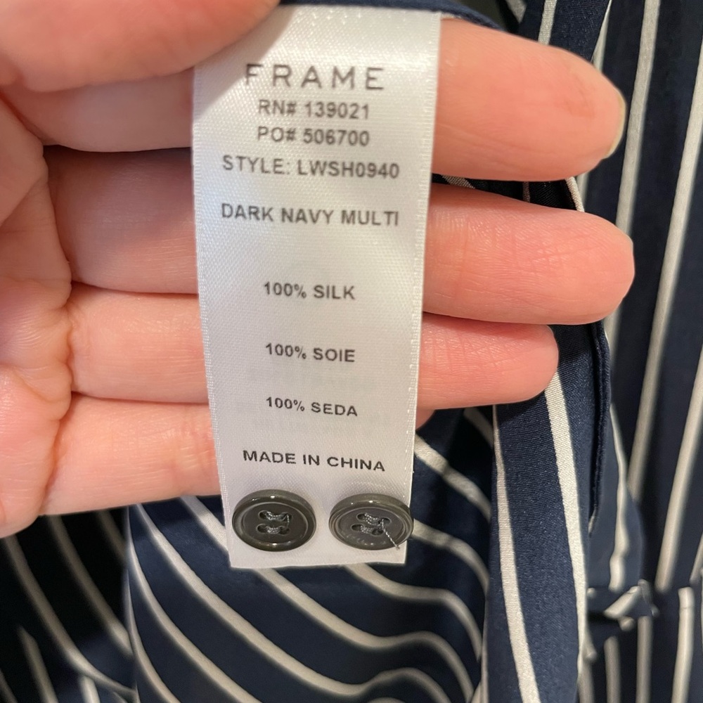 FRAME The Standard Silk Shirt in Navy Stripe - Picture 7 of 8